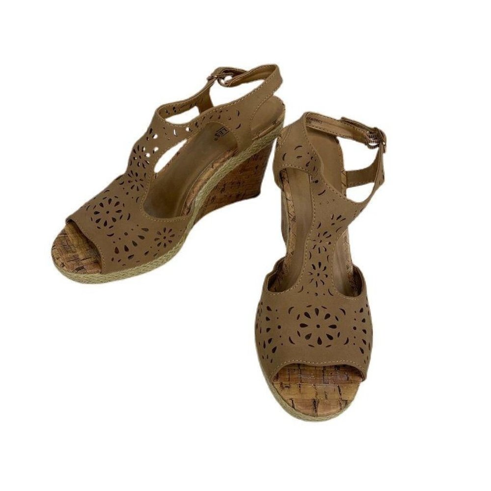 Seychelles Tan Floral Cutout Cork‎ Wedges Sandals